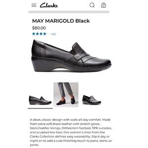 Clarks May Marigold W-8.5N Black Leather Heeled Slip-on Shoes
